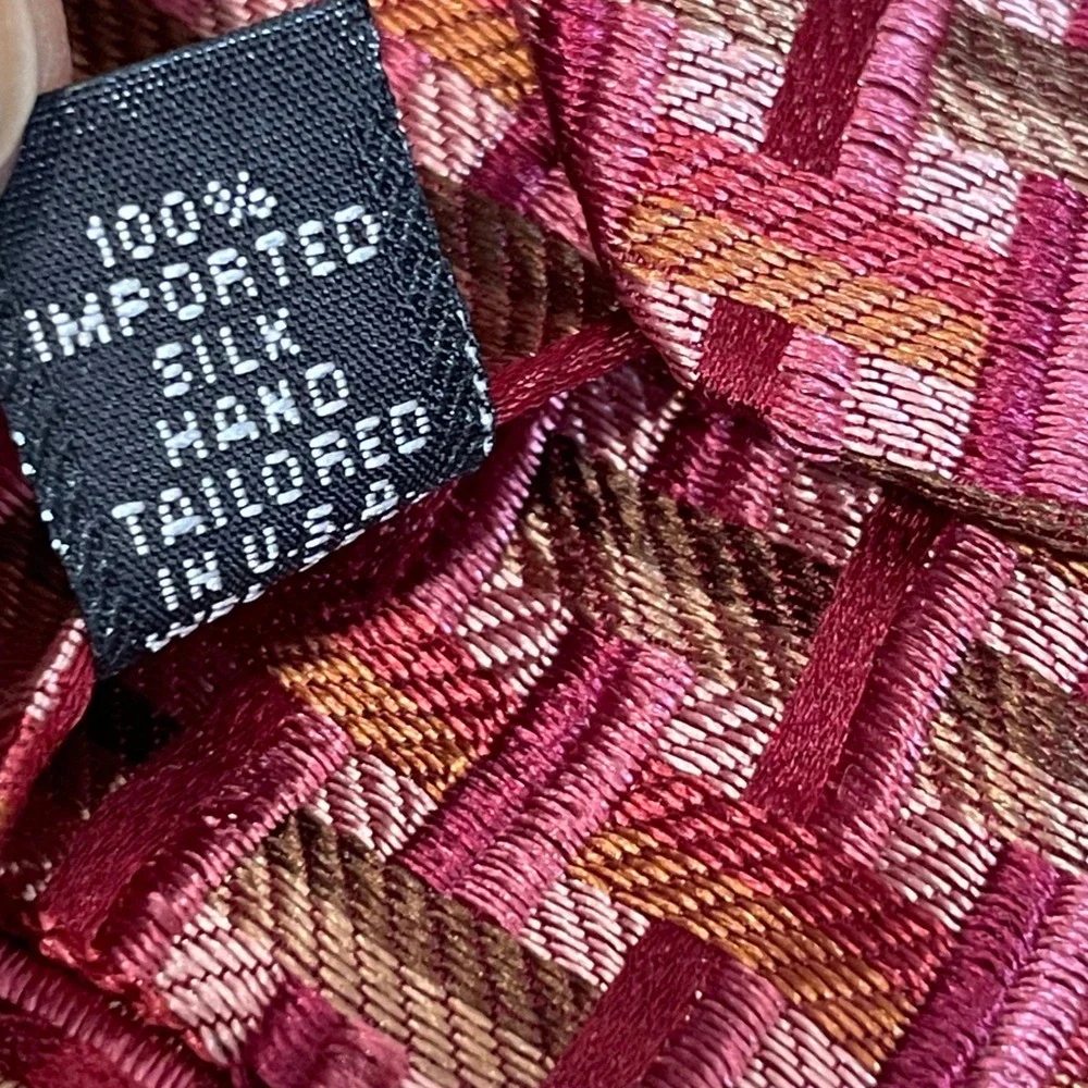 Ike‎ Behar Silk Necktie Mens Burgundy Tan Geometric Basketweave Professional